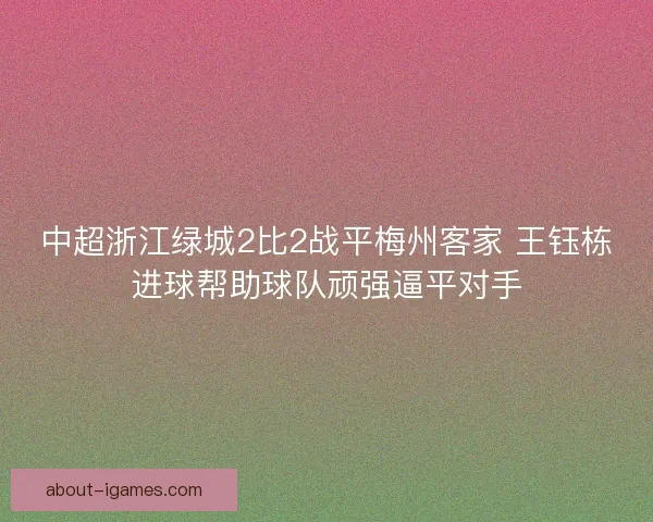 中超浙江绿城2比2战平梅州客家 王钰栋进球帮助球队顽强逼平对手